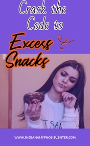 Woman looking at a doughnut with titleCrack the Code to Excess Snacks 