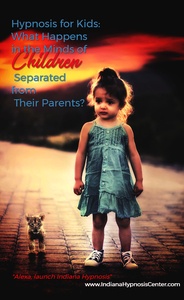 Little girl all alone with a darkening sky with the title - Hypnosis for Kids: What Happens in the Minds of Children Separated from Their Parents?