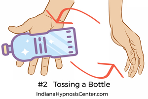 Image of hands tossing a water bottle hand to hand with the title-DIY Calm: #2 Tossing a Bottle